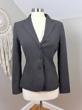 Tahari | Black Tailored 3 Button Patch Pocket Work Blazer Jacket Size US4